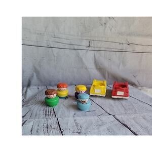 Fisher Price Vintage 1990's Chunky Little People Figures Lot 4 W/2cars Clown